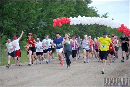 A total of 54 adults took part in the second annual Red, White and Run on Canada Day. Twenty-two ran the 10-kilometre course, and 27 the five-kilometre course.   The event, put on by the Humboldt Trails committee, was meant to raise awareness and funds for trails around the city.  Five children also took part in the children&#8217;s run events, which included routes of one kilometre and  400 metres.
