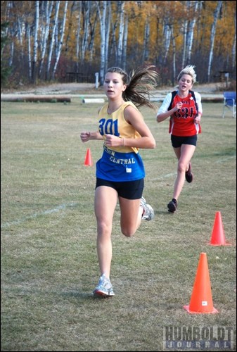 Julie Baker of Middle Lake nears the finish line in the midget girls&#8217; race. Baker came in 20th in the three kilometre race.