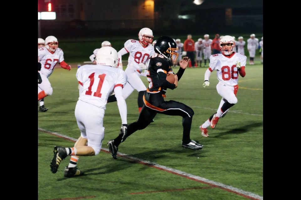 New Westminster Hyacks JV football team vs Mt. Boucherie in BC high school playoffs at Mercer Stadium