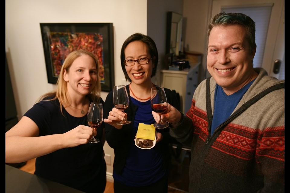 Leeann Froese (l), Courier contributor and chocolate expert Eagranie Yuh and Marc Smith celebrate acts of kindness. Photo Dan Toulgoet