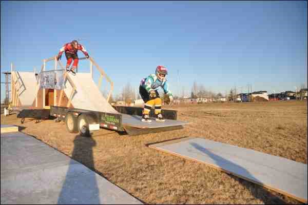 Tim Cimmer and Carter Macleod, both of whom have competed in the Red Bull Crashed Ice Series, were in Battleford Friday to showcase their fledgling sport of Ice Cross.