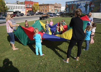The kids of the Yorkton Nursery School Co-op and their teachers took advantage of some great fall weather to enjoy a day in the Western Financial Group City Center Park. Kids played games, sang songs, and enjoyed a fun day with a parachute.