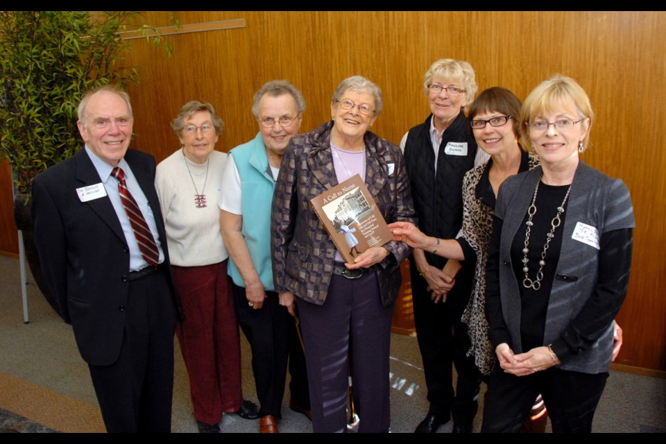 Jim Bensley, Marie Bensley, Betty Archer, Helen Shore, Pauline Dunn, Elaine Olson and Myrna Bloch at the book launch for A Call To Nurse. The nurses will be on hand for a book signing event at Black Bond Books on Friday, Dec. 12.