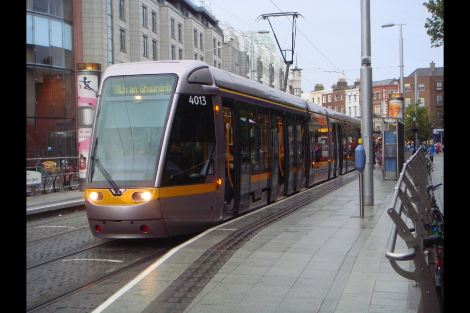 If the referendum passes, some of the money will go towards a light rail system in Surrey like this Dublin Ireland line. Photo Michael Geller