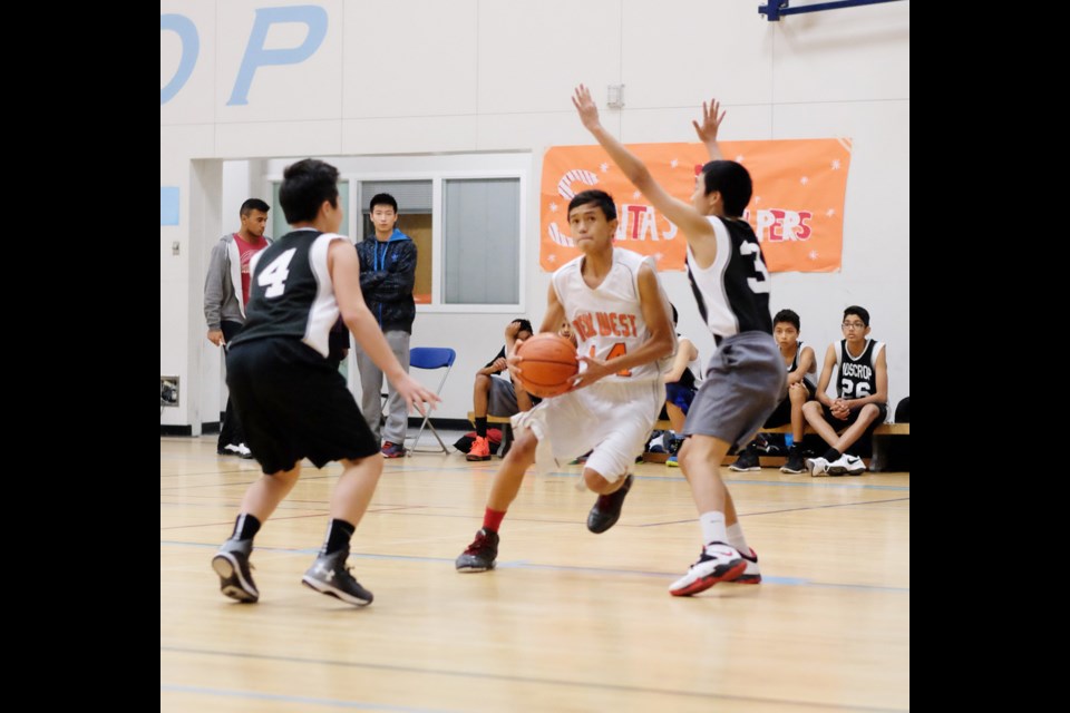 New West Hyacks vs. Moscrop in BNW high school juenile boys basketball at Moscrop.