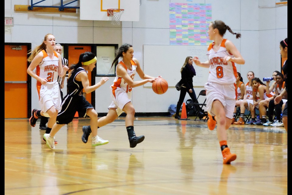 New West Hyacks vs. Abbotsford in senior girls basketball in Bob Gair Classic.