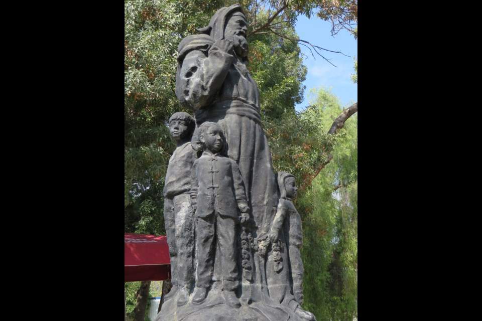 Bronze statue of Santa Claus in courtyard above the church of the Bishop of Myra – also known as Saint Nicholas. Photo Megan Kopp