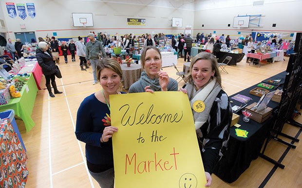 The gym at Holly Elementary was crowded last month for the Holly Family Xmas Market. Organizers Amanda Keulen, Leanne Robb and Alison Day welcomed more than 20 vendors, including local artisans, crafters and small businesses.