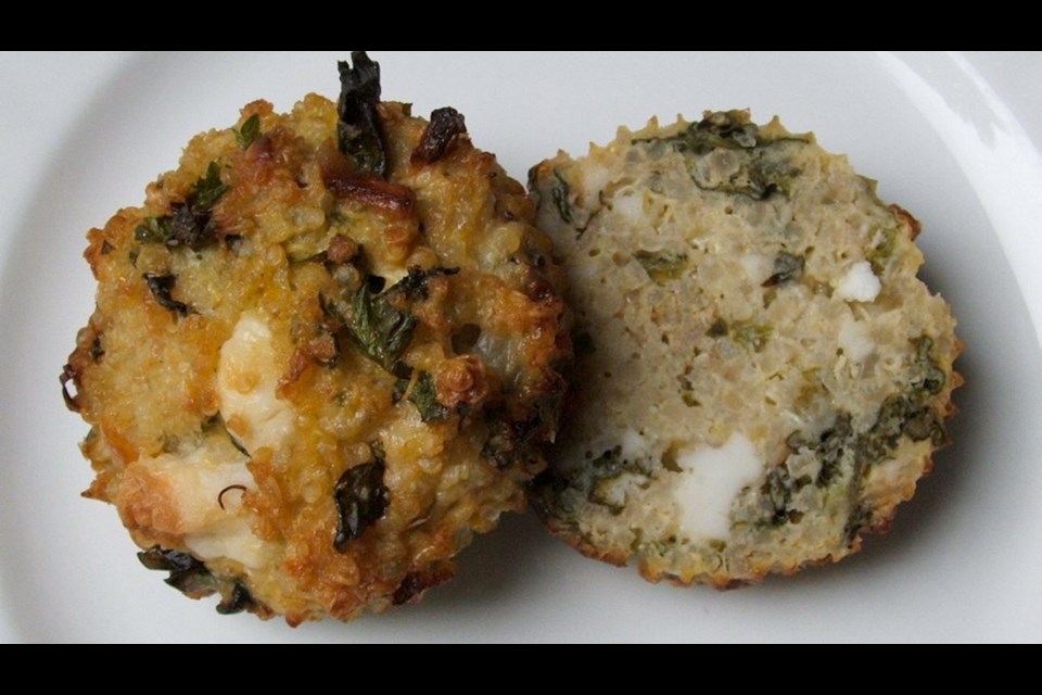 These muffins incorporate the garden's kale, onions and garlic with eggs and quinoa.
