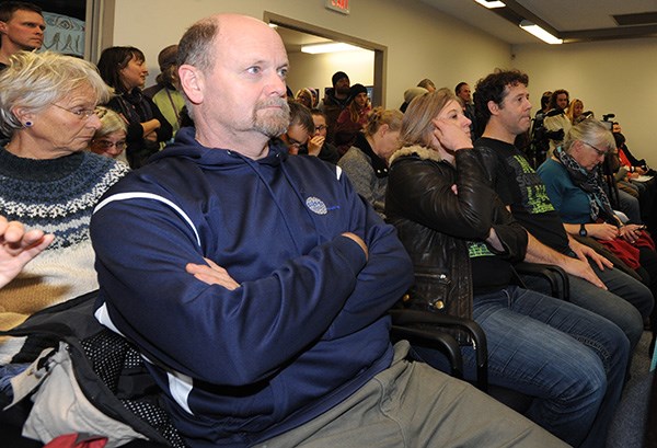 About 150 residents packed the Squamish council chambers and overflow areas Tuesday evening, concerned about FortisBC's plan to drill test boreholes in the estuary.