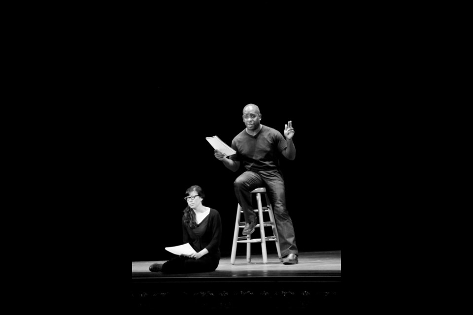 Ming Hudson, left, and Kahlil Ashanti in a workshop for PostSecret: The Show. The show is onstage at the Firehall Arts Centre in East Vancouver from Jan. 20 to Feb. 7. Ashanti, a Burnaby resident, is one of the co-creators of the show.