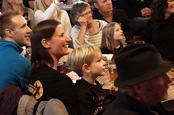 Family and friends gathered with Monika Rogers, her husband and two children at the Howe Sound Brew Pub Wednesday night to watch the Dragon's Den episode on which Rogers wins her bid for $30,000 in financing for a new toy.