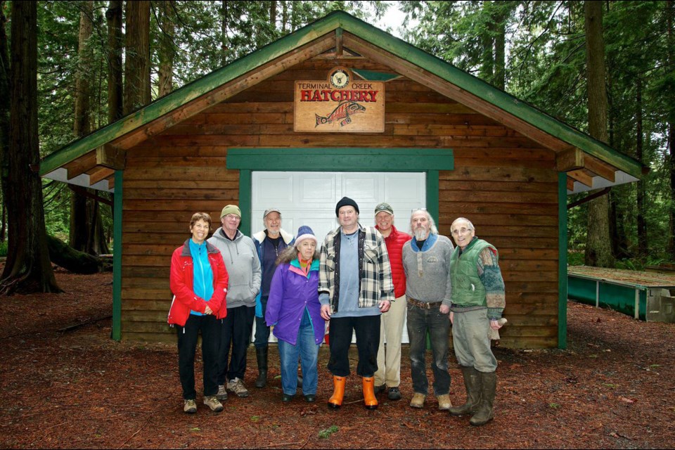 Bowen Island Streamkeepers from left, Jlonka Bally-Brown, Martin Clarke, Mike von Zuben, Anne Franc de Ferrier, Rob Bell-Irving, Tim Pardee, Roger Milsted, Andre Chollat