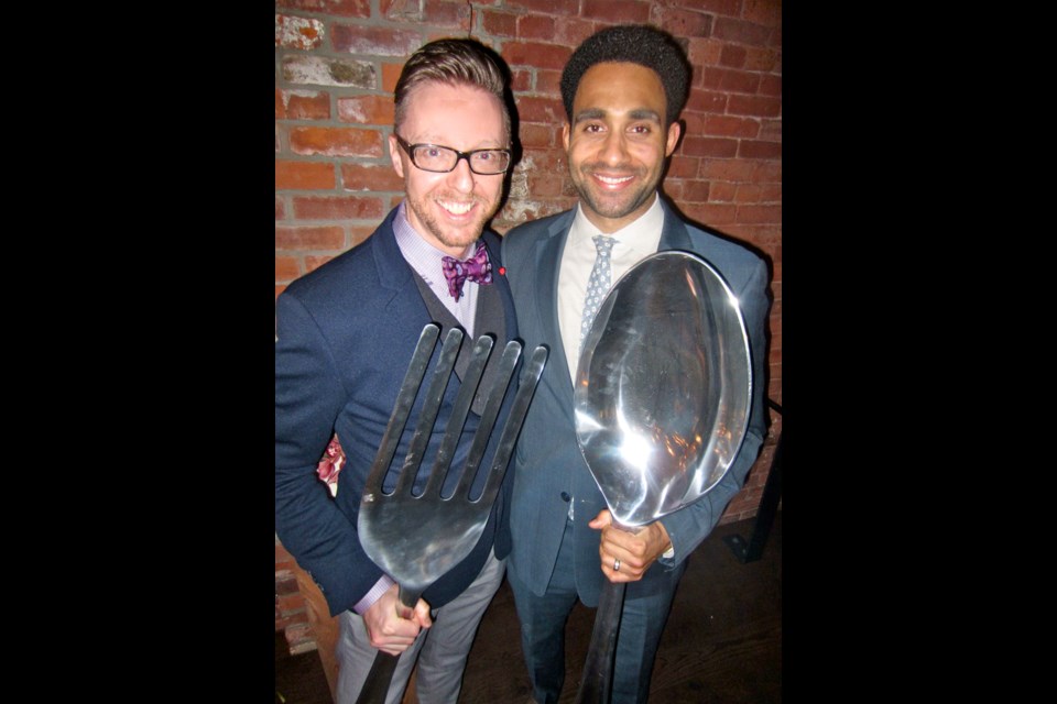 With utensils in hand, festival coordinator Lucas Pavan, left, kicked off the 2015 edition of Dine Out at a festival taste held at Justin Tisdall’s Chambar Restaurant. Tisdall’s newly expanded room is expecting some 700 covers per day.