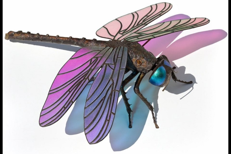 Sean Goddard's Dragonfly, copper and dichroic glass.