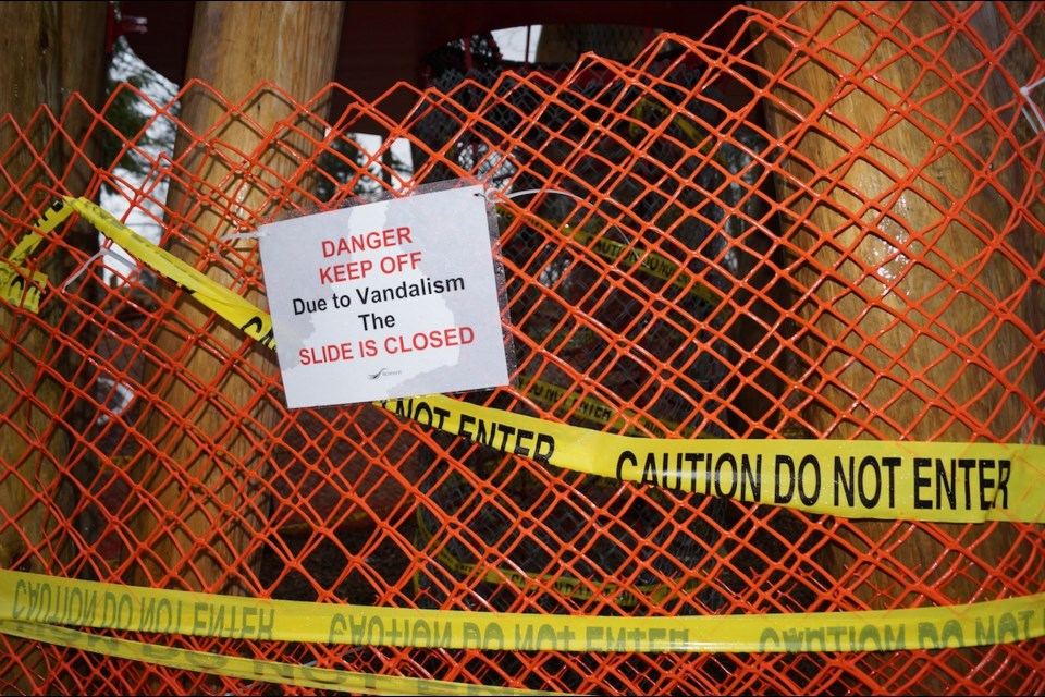 Terra Nova playground slide closed due to vandalism. Feb. 5, 2015.