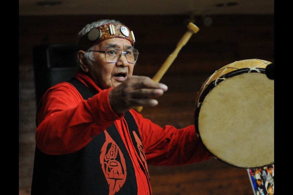 Nisga’a elder Joe Calder opened the Memory Project ceremony with a blessing. Photo Dan Toulgoet