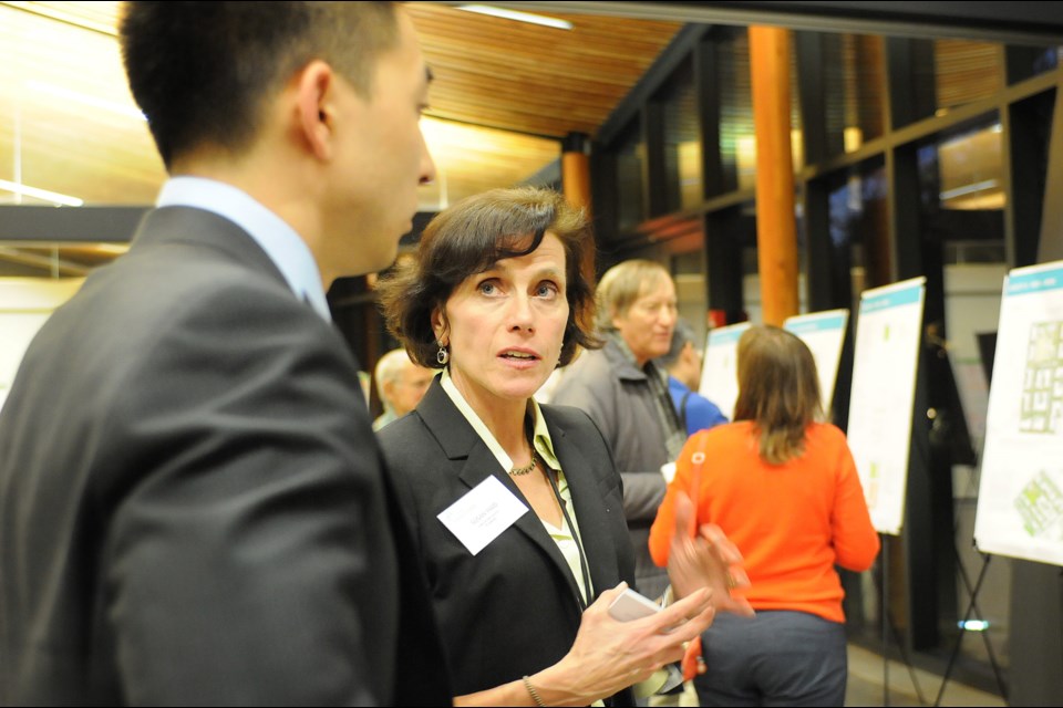 Susan Haid, the city's assistant director of planning for Vancouver South, at the Oakridge Transit Centre open house VanDusen Gardens Monday evening where concepts for the Oakridge Transit Centre site were unveiled. The city, at the request of TransLink, is creating a policy statement to guide future redevelopment of the property. photo: Dan Toulgoet