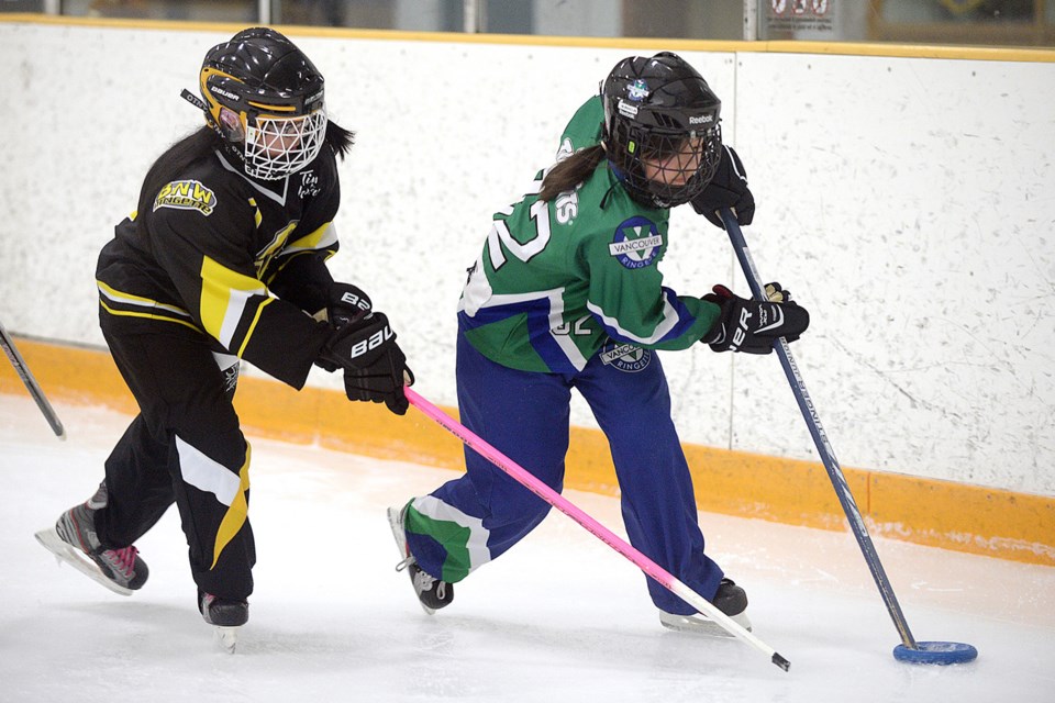 02-14-15
Burnaby/New Westminster vs Vancouver under 12 lower mainland ringette at Burnaby Lake Arena.
Photo: Jennifer Gauthier