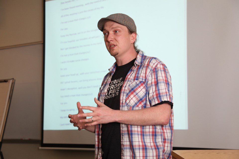 Lawren Nemeth speaks about rhythm and rhyme at LitFest New West at Douglas College in 2014. Organizers of this year's festival are seeking workshop proposals.