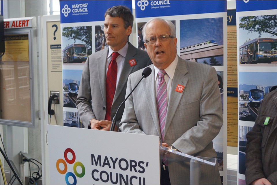 Richmond Mayor Malcolm Brodie and Vancouver Mayor Gregor Robertson, left, argued for a new regional 0.5 per cent sales tax in Metro Vancouver to pay for transit improvements. Their campaign failed to win over voters