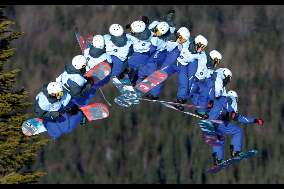 Anthony Roy of Team Quebec performs during the men’s slope style snowboarding event at Tabor Mountain Ski Resort on Friday. Roy finished fourth in the overall standings.