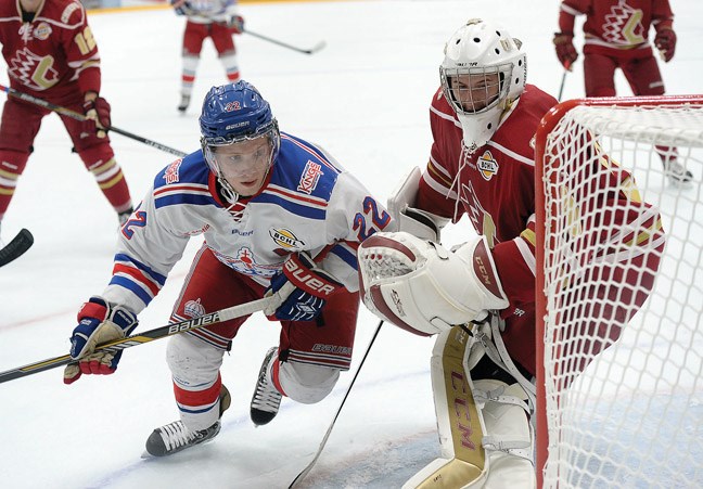 In this Citizen file photo, Spruce Kings centre Chad Staley looks for the rebound during action against the Chilliwack Chiefs in October 2014. Staley died March 9, 2020 at age 25 of a fentanyl overdose. Next Tuesday, Staley's name will be officially tied to the city's newest indoor ice rink in a 10 a.m. ceremony at the Prince George Golf and Curling Club.