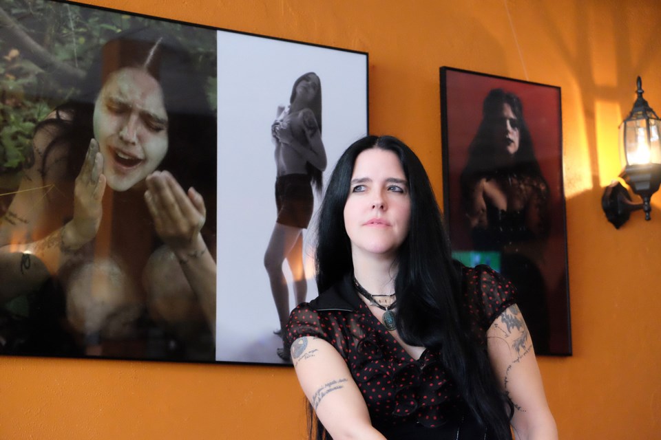 Catherine Owen with some of the work in Skins (of grief), the artistic project that came out of her journey as she grieved the loss of her spouse.