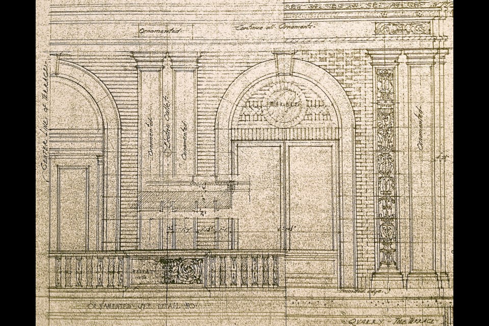 A detail from the original plans for the Union Club, showing terra cotta ornaments.