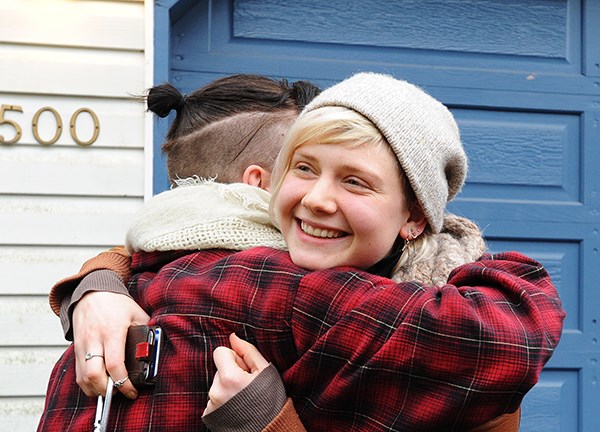 David Thomson gives a hug to Grace Salibury.