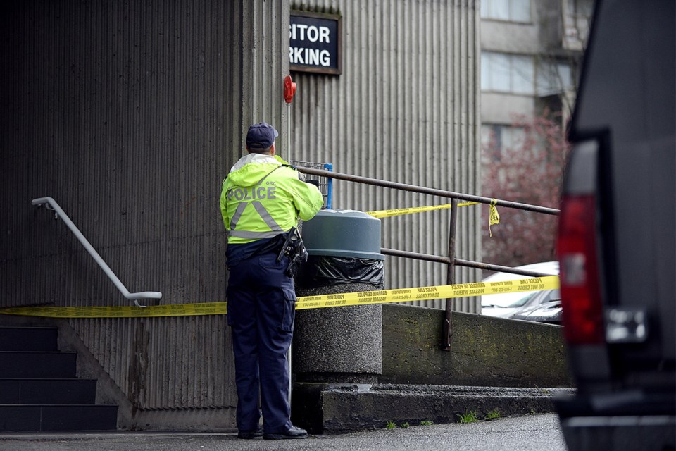 Investigators with the Independent Investigations Office of B.C. were out front of the Lougheed Village apartments Saturday morning collecting evidence after a suspect was shot during a confrontation with police Friday night.