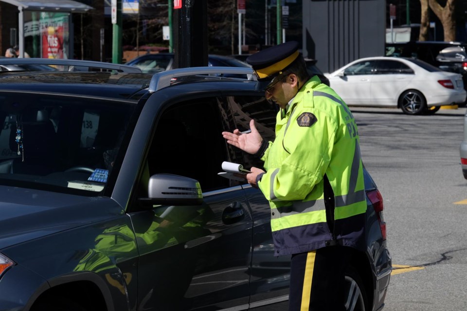 Burnaby RCMP were out ticketing drivers at Kingsway and Willingdon Avenue Tuesday morning as part of an education and enforcement blitz in partnership with ICBC.