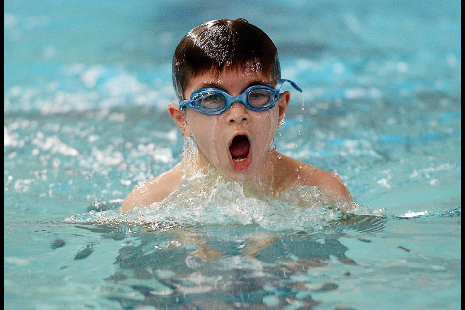 04-04-15
Kristian Dukic, 8, Boys 100m IM
Dynamo 14th annual Spring Invitational swim meet at Bonsor pool.
Photo: Jennifer Gauthier