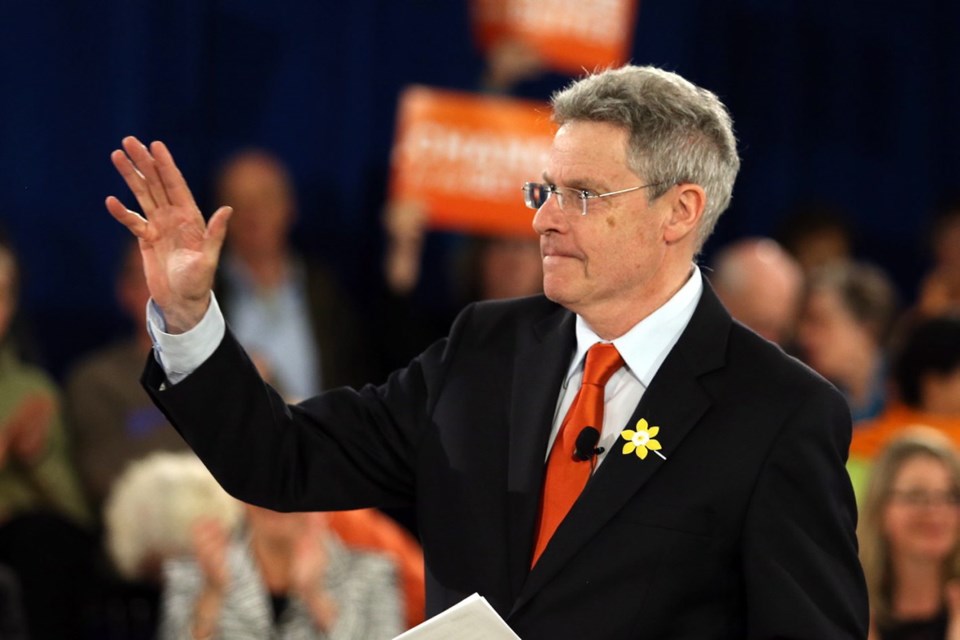 The NDP's Gary Holman at a rally in Sidney on April 18. Holman was declared MLA-elect in Saanich North and the Islands on Wednesday after all of the votes were tallied.