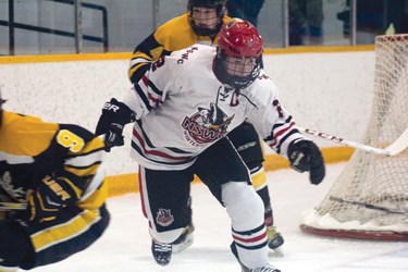 North Shore Winter Club captain Jack Shephard goes on the attack at the Western Canada Bantam Championships.