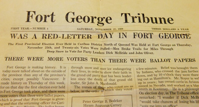 This is the masthead of the Fort George Tribune brought in to the Citizen by Ruth Flynn. The newspaper dates back to November 27, 1909.