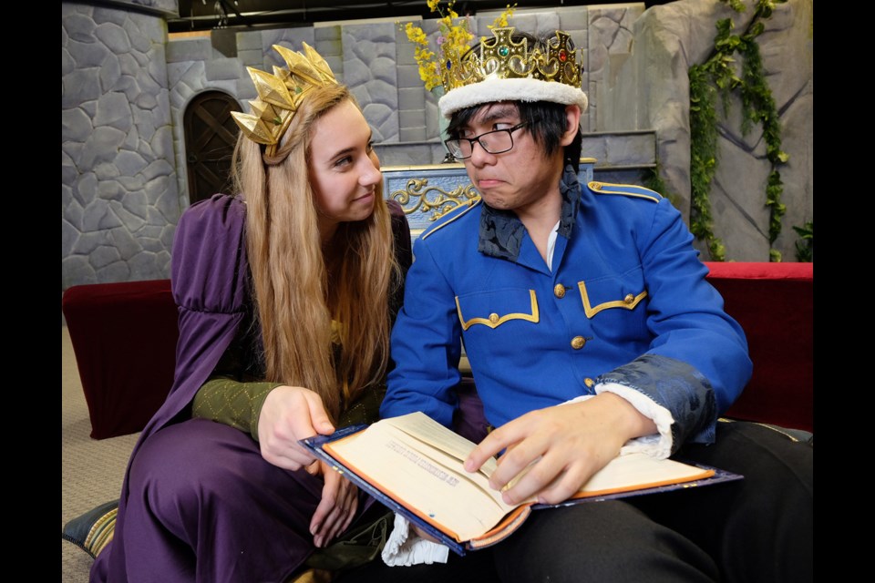Allegra Wright as Princess Winnifred and Brian Ly as the prince in Once Upon a Mattress. Burnaby Mountain Secondary is staging the musical at Michael J. Fox Theatre this week.