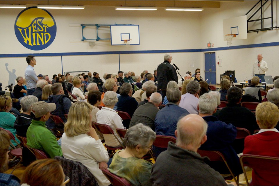 Residents gathered Wednesday April 28, 2015 at Westwind elementary school to discuss how the City of Richmond can prevent a new wave of megahomes from ruining, as they say, the aesthetics and character of their neighbourhood. But not everyone agrees, as homebuilders contend land values will decrease if homes sizes are limited.