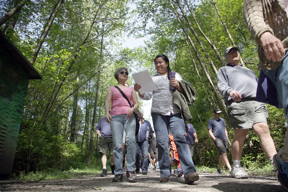 Dale Darychuk leads a group on a Jane's Walk through the Glenbrook Ravine.