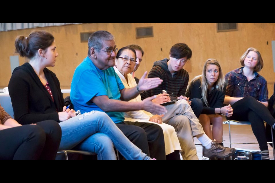 Participants discuss their roles in Will Weigler's labyrinth theatre experiment.