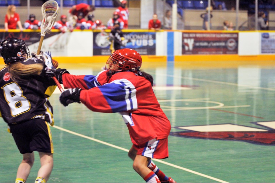 051015 - New Westminster, BC
Chung Chow photo
Dorothy Robertson Lacrosse Jamboree at Queen's Park Arena
Girls Peewee - New West Peewee 1 (red) vs PoCo