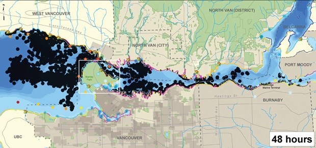 Oil spill trajectory map