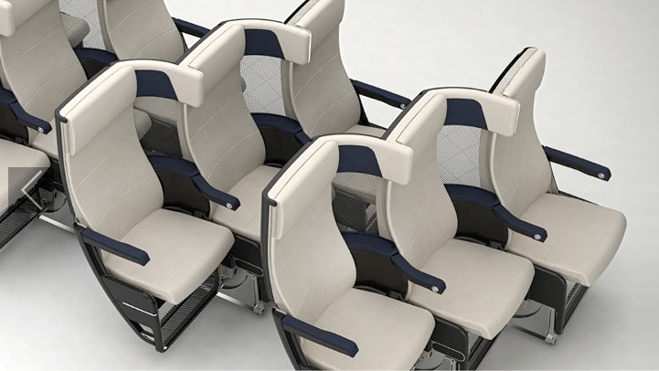 Cozy Suite airline seats, which are staggered, as shown in a Thompson Aero brochure.