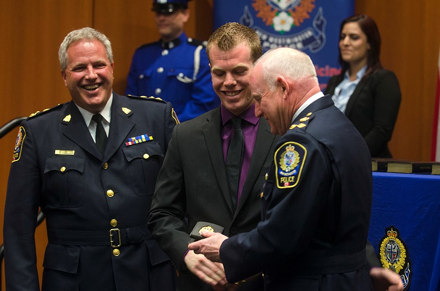 Deputy Chief Laurin Stenerson led the swearing-in ceremony for six new New Westminster Police Department constables on April 20. The six new constables are currently attending their first block at the Justice Institute of B.C.