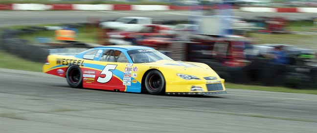 Bob Williams of Prince George, show racing WESCAR late-model stock car series in Prince George last year, was the big winner Saturday in the WESCAR White Spruce Enterprises/Mr. Quick Lube & Oil 100 at PGARA Speedway, winning the 100-lap feature race.