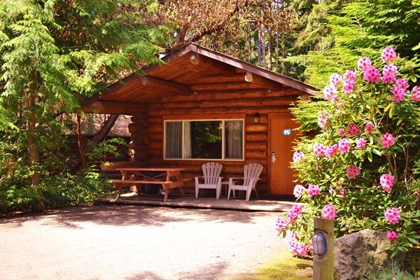 One of the luxury log cabins at the Tigh-Na-Mara Seaside Resort