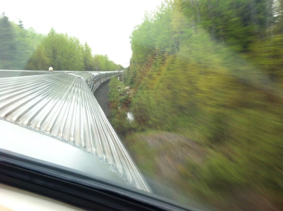 Via Rail's The Canadian travels through northern Ontario near Sioux Lookout.