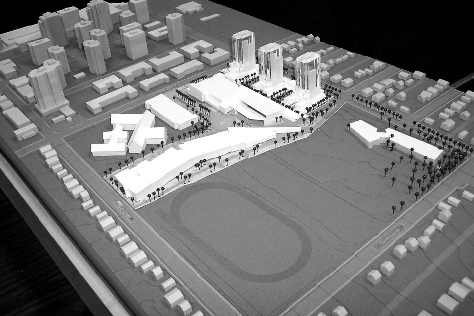 A June 2004 conception of the new NWSS site, including a residential development with three high rises (represented as clear blocks).