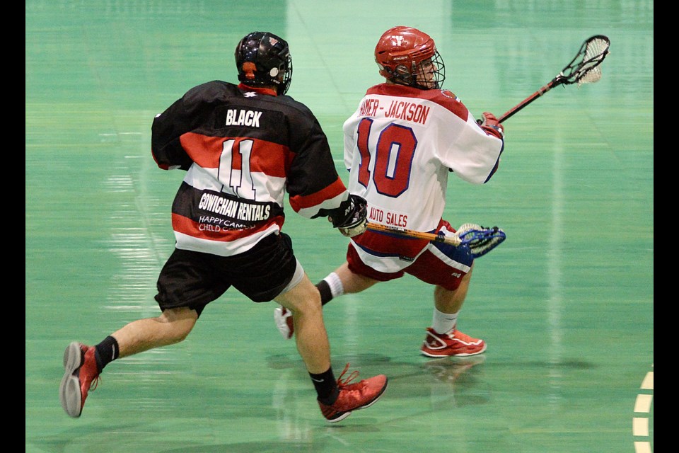 New West Salmonbellies vs Nanaimo Timbermen in BC Junior Lacrosse on June 28, 2015.