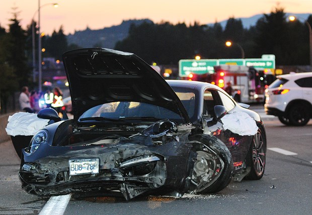 The scene of a crash on the Upper Levels highway in North Vancouver on Wednesday.